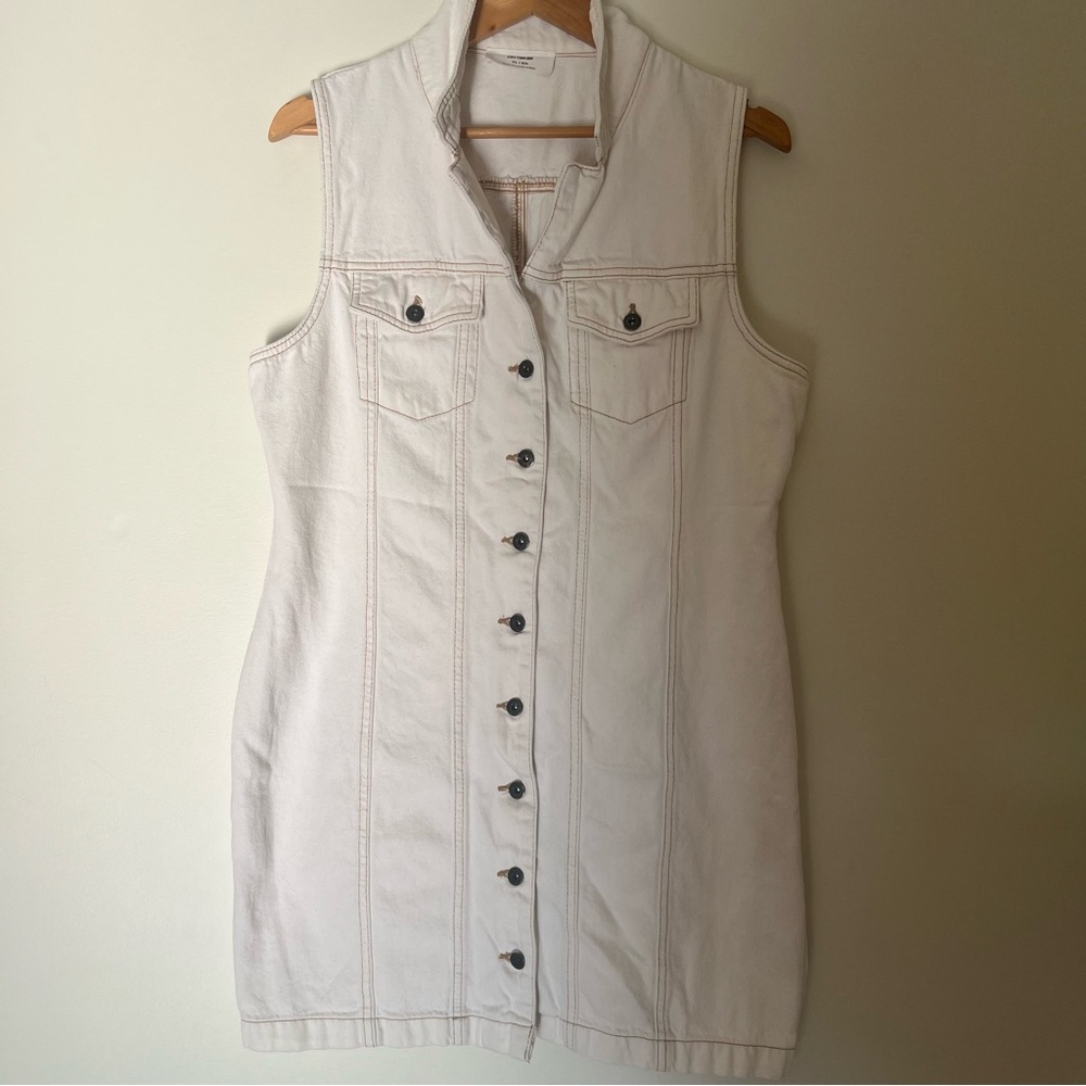 Cotton On White Denim Button Down Sleeveless Dress Size XL